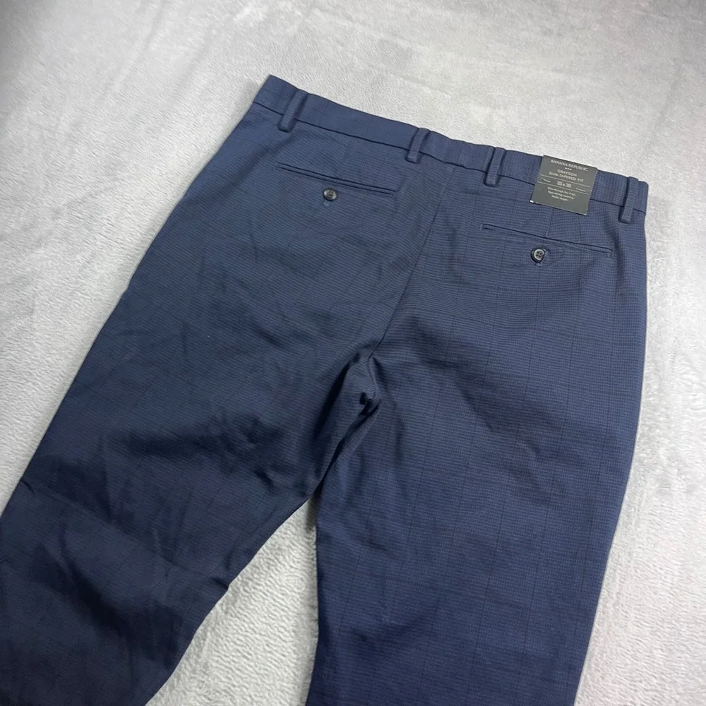 Banana Republic Grayson‎ Slim Tapered Fit Dress Pants Navy Blue Check 35x30 Mens